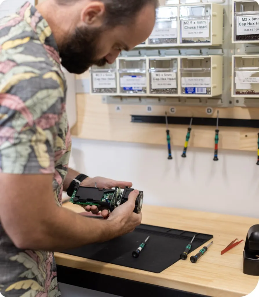 A Hone engineer assembling an instrument in the Newcastle workshop