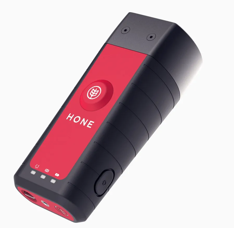 Render of the Hone Lab Red, front three-quarter view